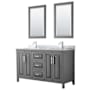 Wyndham Collection Daria 60" Free Standing Double Vanity Set with MDF Cabinet, Marble Vanity Top, 2 Undermount Sinks, and 2 Framed Mirrors Dark Gray / White Carrara Marble Top / Polished Chrome Hardware