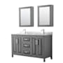 Wyndham Collection Daria 60" Free Standing Double Vanity Set with MDF Cabinet, Marble Vanity Top, 2 Undermount Sinks, and 2 Medicine Cabinets Dark Gray / White Carrara Marble Top / Polished Chrome Hardware