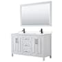 Wyndham Collection Daria 60" Free Standing Double Basin Vanity Set with Cabinet, Cultured Marble Vanity Top, and Framed Mirror White / Carrara Cultured Marble Top / Matte Black Hardware