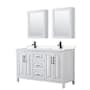 Wyndham Collection Daria 60" Free Standing Double Basin Vanity Set with Cabinet, Cultured Marble Vanity Top, and Medicine Cabinet White / Carrara Cultured Marble Top / Matte Black Hardware