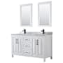 Wyndham Collection Daria 60" Free Standing Double Vanity Set with MDF Cabinet, Marble Vanity Top, 2 Undermount Sinks, and 2 Framed Mirrors White / White Carrara Marble Top / Matte Black Hardware