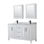 Wyndham Collection Daria 60" Free Standing Double Vanity Set with MDF Cabinet, Marble Vanity Top, 2 Undermount Sinks, and 2 Medicine Cabinets White / White Carrara Marble Top / Matte Black Hardware