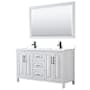 Wyndham Collection Daria 60" Free Standing Double Basin Vanity Set with Cabinet, Cultured Marble Vanity Top, and Framed Mirror White / White Cultured Marble Top / Matte Black Hardware