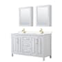 Wyndham Collection Daria 60" Free Standing Double Basin Vanity Set with Cabinet, Cultured Marble Vanity Top, and Medicine Cabinet White / Carrara Cultured Marble Top / Brushed Gold Hardware