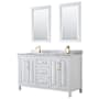 Wyndham Collection Daria 60" Free Standing Double Vanity Set with MDF Cabinet, Marble Vanity Top, 2 Undermount Sinks, and 2 Framed Mirrors White / White Carrara Marble Top / Brushed Gold Hardware