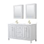 Wyndham Collection Daria 60" Free Standing Double Basin Vanity Set with Cabinet, Cultured Marble Vanity Top, and Medicine Cabinet White / White Cultured Marble Top / Brushed Gold Hardware
