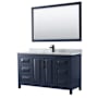Wyndham Collection Daria 60" Free Standing Single Vanity Set with MDF Cabinet, Marble Vanity Top, Undermount Sink, and Framed Mirror Dark Blue / White Carrara Marble Top / Matte Black Hardware