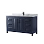 Wyndham Collection Daria 60" Free Standing Single Vanity Set with MDF Cabinet, Marble Vanity Top, and Undermount Sink Dark Blue / White Carrara Marble Top / Matte Black Hardware