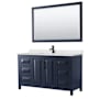 Wyndham Collection Daria 60" Free Standing Single Basin Vanity Set with Cabinet, Quartz Vanity Top, and Framed Mirror Dark Blue / Giotto Quartz Top / Matte Black Hardware