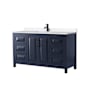 Wyndham Collection Daria 60" Free Standing Single Basin Vanity Set with Cabinet and Quartz Vanity Top Dark Blue / White Quartz Top / Matte Black Hardware