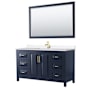 Wyndham Collection Daria 60" Free Standing Single Basin Vanity Set with Cabinet, Quartz Vanity Top, and Framed Mirror Dark Blue / White Quartz Top / Brushed Gold Hardware