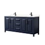 Wyndham Collection Daria 72" Free Standing Double Basin Vanity Set with Cabinet and Cultured Marble Vanity Top Dark Blue / Carrara Cultured Marble Top / Matte Black Hardware