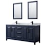Wyndham Collection Daria 72" Free Standing Double Vanity Set with MDF Cabinet, Marble Vanity Top, 2 Undermount Sinks, and 2 Framed Mirrors Dark Blue / White Carrara Marble Top / Matte Black Hardware