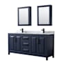 Wyndham Collection Daria 72" Free Standing Double Vanity Set with MDF Cabinet, Marble Vanity Top, 2 Undermount Sinks, and 2 Medicine Cabinets Dark Blue / White Carrara Marble Top / Matte Black Hardware