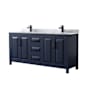 Wyndham Collection Daria 72" Free Standing Double Vanity Set with MDF Cabinet, Marble Vanity Top, and 2 Undermount Sinks Dark Blue / White Carrara Marble Top / Matte Black Hardware