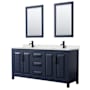 Wyndham Collection Daria 72" Free Standing Double Basin Vanity Set with Cabinet, Quartz Vanity Top, and Framed Mirror Dark Blue / Giotto Quartz Top / Matte Black Hardware