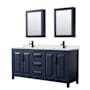 Wyndham Collection Daria 72" Free Standing Double Basin Vanity Set with Cabinet, Quartz Vanity Top, and Medicine Cabinet Dark Blue / Giotto Quartz Top / Matte Black Hardware
