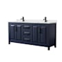 Wyndham Collection Daria 72" Free Standing Double Basin Vanity Set with Cabinet and Quartz Vanity Top Dark Blue / Giotto Quartz Top / Matte Black Hardware
