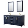 Wyndham Collection Daria 72" Free Standing Double Basin Vanity Set with Cabinet, Cultured Marble Vanity Top, and Framed Mirror Dark Blue / Carrara Cultured Marble Top / Brushed Gold Hardware
