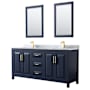 Wyndham Collection Daria 72" Free Standing Double Vanity Set with MDF Cabinet, Marble Vanity Top, 2 Undermount Sinks, and 2 Framed Mirrors Dark Blue