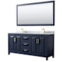 Wyndham Collection Daria 72" Free Standing Double Vanity Set with MDF Cabinet, Marble Vanity Top, 2 Undermount Sinks, and Framed Mirror Dark Blue