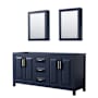 Wyndham Collection Daria 71" Double Free Standing Vanity Cabinet - Less Vanity Top Dark Blue / Brushed Gold Hardware