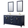 Wyndham Collection Daria 72" Free Standing Double Basin Vanity Set with Cabinet, Quartz Vanity Top, and Framed Mirror Dark Blue / Giotto Quartz Top / Brushed Gold Hardware