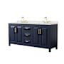 Wyndham Collection Daria 72" Free Standing Double Basin Vanity Set with Cabinet and Quartz Vanity Top Dark Blue / Giotto Quartz Top / Brushed Gold Hardware