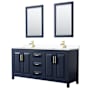 Wyndham Collection Daria 72" Free Standing Double Basin Vanity Set with Cabinet, Cultured Marble Vanity Top, and Framed Mirror Dark Blue / White Cultured Marble Top / Brushed Gold Hardware