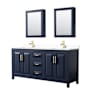 Wyndham Collection Daria 72" Free Standing Double Basin Vanity Set with Cabinet, Cultured Marble Vanity Top, and Medicine Cabinet Dark Blue / White Cultured Marble Top / Brushed Gold Hardware