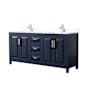 Wyndham Collection Daria 72" Free Standing Double Basin Vanity Set with Cabinet and Cultured Marble Vanity Top Dark Blue / White Cultured Marble Top / Brushed Gold Hardware