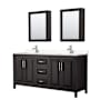 Wyndham Collection Daria 72" Free Standing Double Basin Vanity Set with Cabinet, Cultured Marble Vanity Top, and Medicine Cabinet Dark Espresso / Carrara Cultured Marble Top / Polished Chrome Hardware