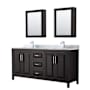 Wyndham Collection Daria 72" Free Standing Double Vanity Set with MDF Cabinet, Marble Vanity Top, 2 Undermount Sinks, and 2 Medicine Cabinets Dark Espresso / White Carrara Marble Top / Polished Chrome Hardware