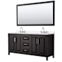 Wyndham Collection Daria 72" Free Standing Double Basin Vanity Set with Cabinet, Quartz Vanity Top, and Framed Mirror Dark Espresso / White Quartz Top / Polished Chrome Hardware
