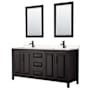 Wyndham Collection Daria 72" Free Standing Double Basin Vanity Set with Cabinet, Cultured Marble Vanity Top, and Framed Mirror Dark Espresso / Carrara Cultured Marble Top / Matte Black Hardware