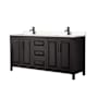 Wyndham Collection Daria 72" Free Standing Double Basin Vanity Set with Cabinet and Cultured Marble Vanity Top Dark Espresso / Carrara Cultured Marble Top / Matte Black Hardware