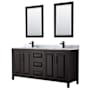Wyndham Collection Daria 72" Free Standing Double Vanity Set with MDF Cabinet, Marble Vanity Top, 2 Undermount Sinks, and 2 Framed Mirrors Dark Espresso / White Carrara Marble Top / Matte Black Hardware