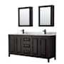 Wyndham Collection Daria 72" Free Standing Double Vanity Set with MDF Cabinet, Marble Vanity Top, 2 Undermount Sinks, and 2 Medicine Cabinets Dark Espresso / White Carrara Marble Top / Matte Black Hardware