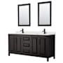 Wyndham Collection Daria 72" Free Standing Double Basin Vanity Set with Cabinet, Quartz Vanity Top, and Framed Mirror Dark Espresso / Giotto Quartz Top / Matte Black Hardware