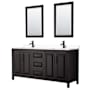 Wyndham Collection Daria 72" Free Standing Double Basin Vanity Set with Cabinet, Cultured Marble Vanity Top, and Framed Mirror Dark Espresso / White Cultured Marble Top / Matte Black Hardware