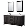 Wyndham Collection Daria 72" Free Standing Double Basin Vanity Set with Cabinet, Quartz Vanity Top, and Framed Mirror Dark Espresso / White Quartz Top / Matte Black Hardware