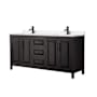 Wyndham Collection Daria 72" Free Standing Double Basin Vanity Set with Cabinet and Quartz Vanity Top Dark Espresso / White Quartz Top / Matte Black Hardware
