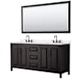 Wyndham Collection Daria 72" Free Standing Double Basin Vanity Set with Cabinet, Quartz Vanity Top, and Framed Mirror Dark Espresso / White Quartz Top / Matte Black Hardware