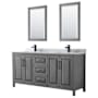 Wyndham Collection Daria 72" Free Standing Double Vanity Set with MDF Cabinet, Marble Vanity Top, 2 Undermount Sinks, and 2 Framed Mirrors Dark Gray / White Carrara Marble Top / Matte Black Hardware