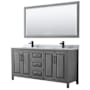 Wyndham Collection Daria 72" Free Standing Double Vanity Set with MDF Cabinet, Marble Vanity Top, 2 Undermount Sinks, and Framed Mirror Dark Gray / White Carrara Marble Top / Matte Black Hardware