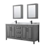 Wyndham Collection Daria 72" Free Standing Double Vanity Set with MDF Cabinet, Marble Vanity Top, 2 Undermount Sinks, and 2 Medicine Cabinets Dark Gray / White Carrara Marble Top / Matte Black Hardware
