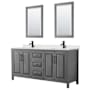 Wyndham Collection Daria 72" Free Standing Double Basin Vanity Set with Cabinet, Quartz Vanity Top, and Framed Mirror Dark Gray / Giotto Quartz Top / Matte Black Hardware