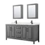 Wyndham Collection Daria 72" Free Standing Double Basin Vanity Set with Cabinet, Quartz Vanity Top, and Medicine Cabinet Dark Gray / Giotto Quartz Top / Matte Black Hardware