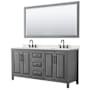 Wyndham Collection Daria 72" Free Standing Double Basin Vanity Set with Cabinet, Quartz Vanity Top, and Framed Mirror Dark Gray / Giotto Quartz Top / Matte Black Hardware