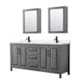 Wyndham Collection Daria 72" Free Standing Double Basin Vanity Set with Cabinet, Quartz Vanity Top, and Medicine Cabinet Dark Gray / White Quartz Top / Matte Black Hardware